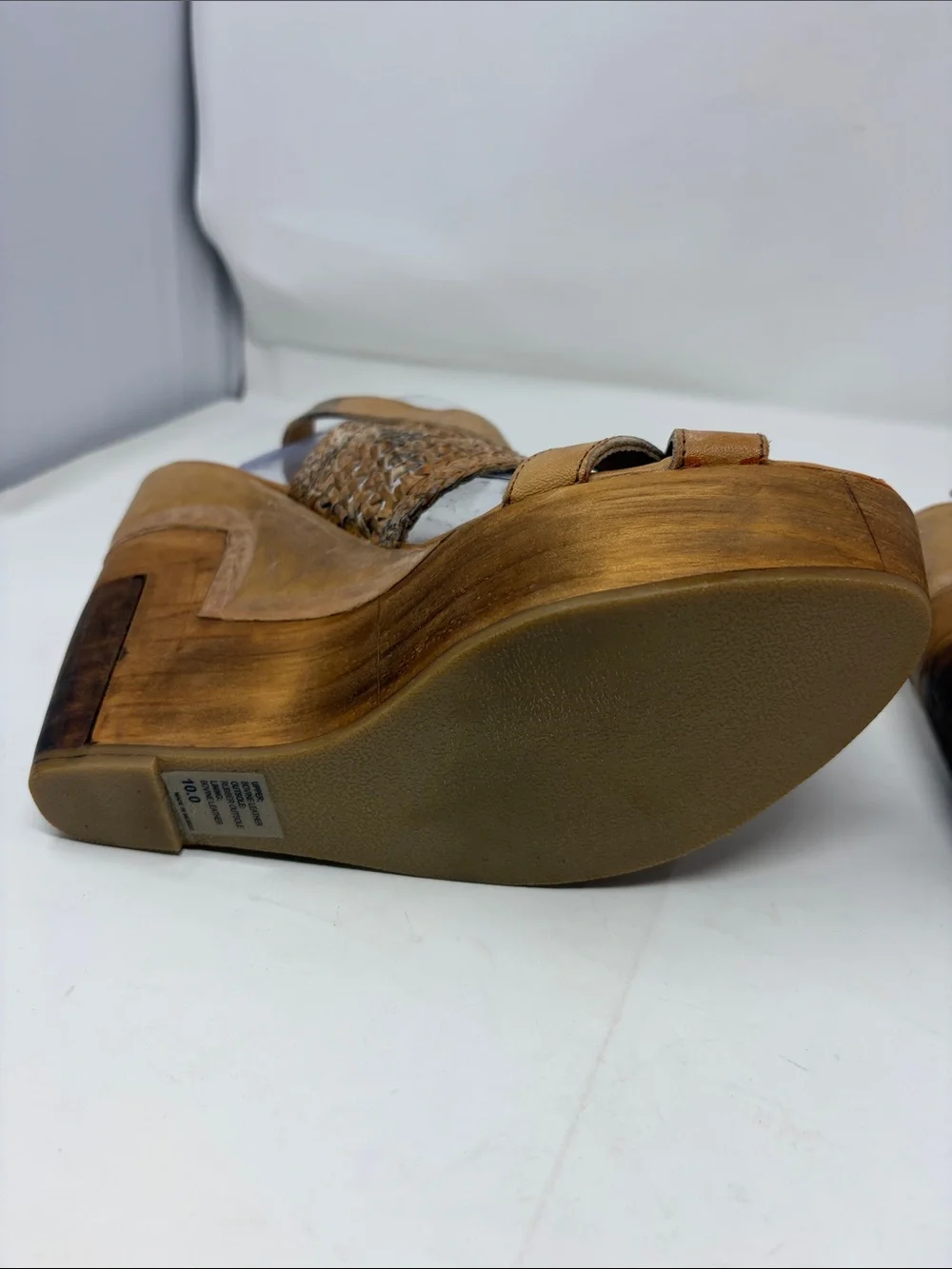 BED|STU Woven Dark Camel Leather Platform Sandals Size 10 Excellent Condition